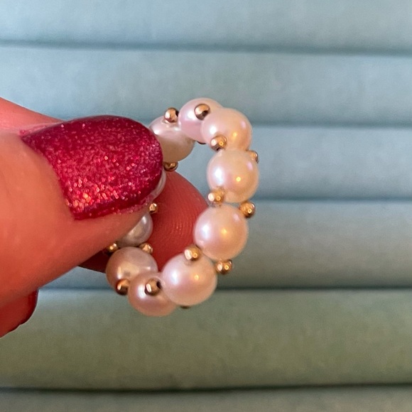 Genuine Honora White Button Pearl Stretch Ring - Picture 4 of 10